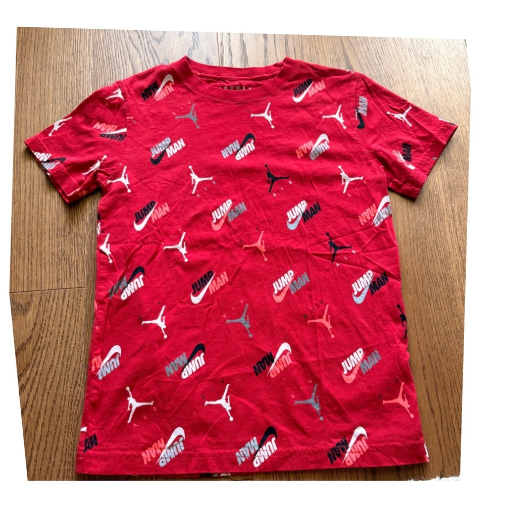 Jordan Jumpman T-Shirt Kids Size M 10-12 Red Good All-Over Print Athletic Tee